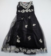 MONSOON Dress 8 Black Women's Midi Sleeveless Floral Mesh Lined