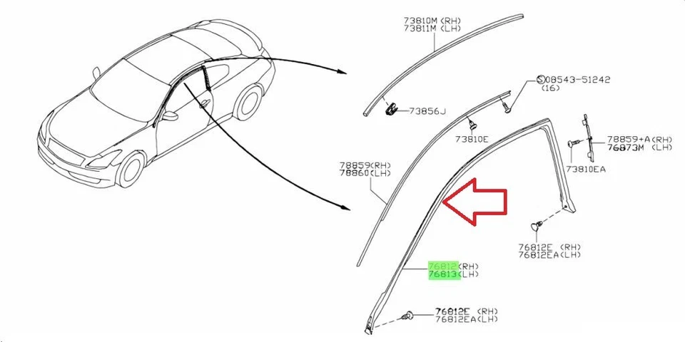OEM Nissan Infiniti G37 Q60 Carrocería Lateral Restripa Derecha Derecha Derecha Derecha Derecha Juego de 2 Genuinas Nuevas Foto 2 de 4