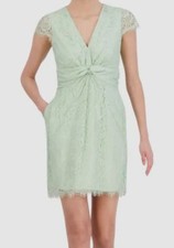 Vince Camuto Women's Green V-Neck Cap Sleeve Twist-Front Lace Dress Size 4