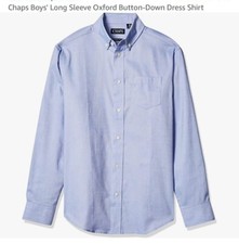Chaps Boys Oxford Blue Button-Down Dress Shirt Stretch Size 10-12