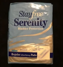 1996 Stayfree Serenity Bladder Pads Sealed Package of 20 - BIG PACK!  Very Rare!