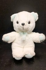 Vintage 1991 Luv N Care White Teddy Bear Plush With Blue & White Striped Paw...