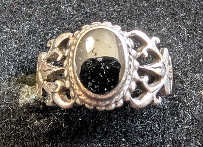 Ring Sterlingsilber gedrehter Draht filigrane Seiten schwarzer Onyx Stein kleine Größe 5,5
