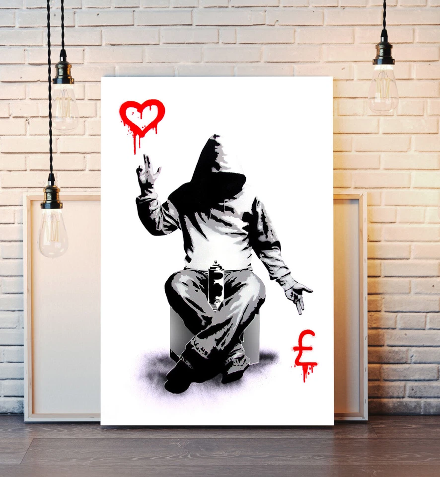 BANKSY LOVE OR MONEY GRAFFITI CANVAS WALL ART PRINT ARTWORK PAINTING DEEP FRAMED