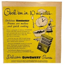 Sunsweet Prunes Vintage Print Ad 50S San Jose California Wonder Fruit