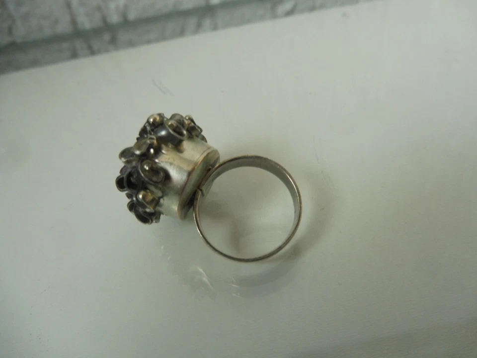 Anello Vecchio Molto Bello In Argento 925 Con Ametiste Naturali - Immagine 4 di 4