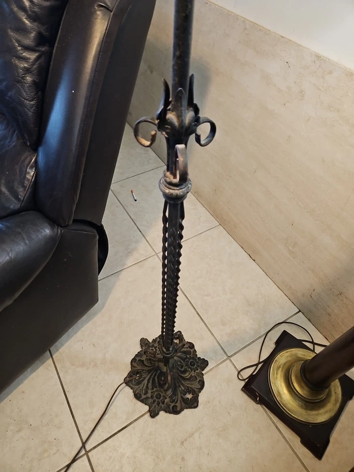 Старинный кованое железо торшер типа Тиффани зеленое стекло - Изображение 3 из 4