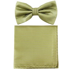 New formal Men's polyester pre-tied bow tie hankie horizontal stripes sage green