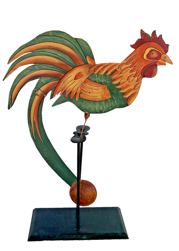 Colorful Vintage Metal Rocking Rooster On Stand Height 20 Inch X 15 Inch Width