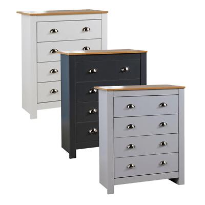 Kommode 4 Schubladen Schlafzimmer Möbel Schrank Eiche Platte Metallgriffe Holz Nachttisch