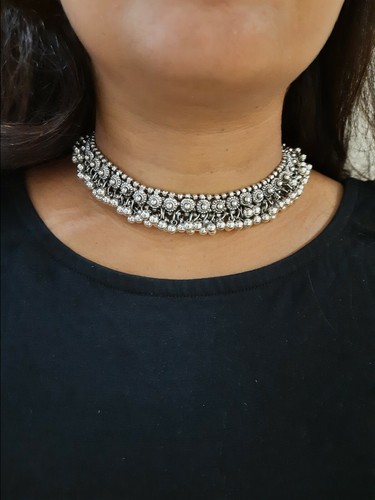 German Silver Oxidized Choker Necklace 