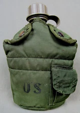 US Army 1qt Plastic Canteen Zarn 1982 w/Nylon Cover w/Unreadable Date Child Name