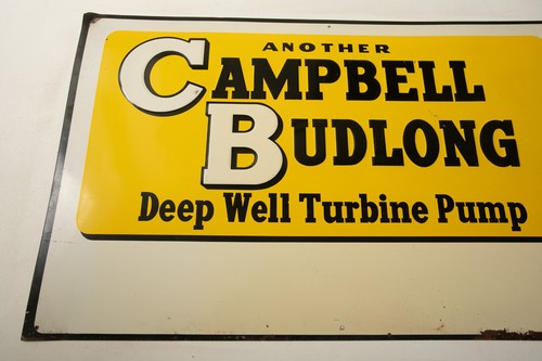 Letrero de hojalata Campbell Budlong (HSE/UD3) de colección bomba de turbina de pozo profundo de 24" x 15" - Imagen 3 de 8