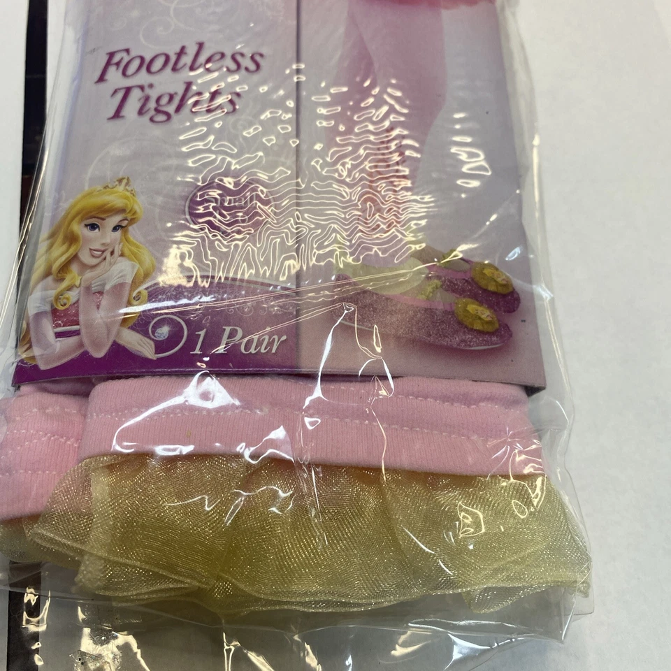 Medias Disney Princesa Aurora Sin Pies Rosa/Amarillo Volantes Tobillo ~ Talla 4-6 Foto 4 de 4