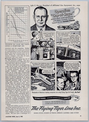 1952 Flying Tiger Line Vintage Aviation Ad Air Freight Affiliated Gas Equipment