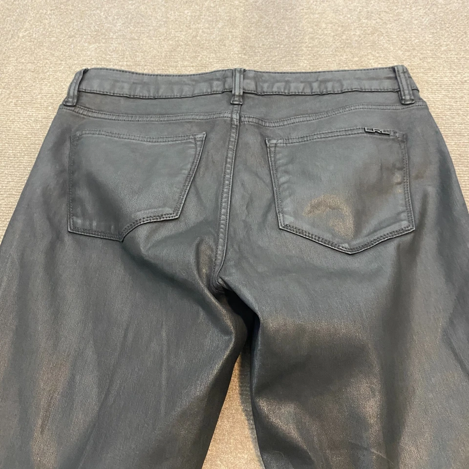 Ralph Lauren牛仔裤女式10黑色人造皮革涂层直筒弹力 — 第 4/4 张图片