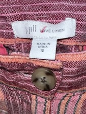 J Jill Love Linen 10 Shorts Vertical Stripe Zip Button Reds Pinks Zip Button