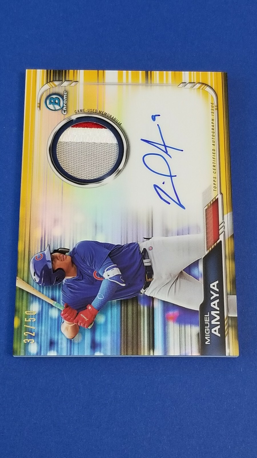 Miguel Amaya - 2019 Bowman Chrome Autograph Relic Gold #32/50