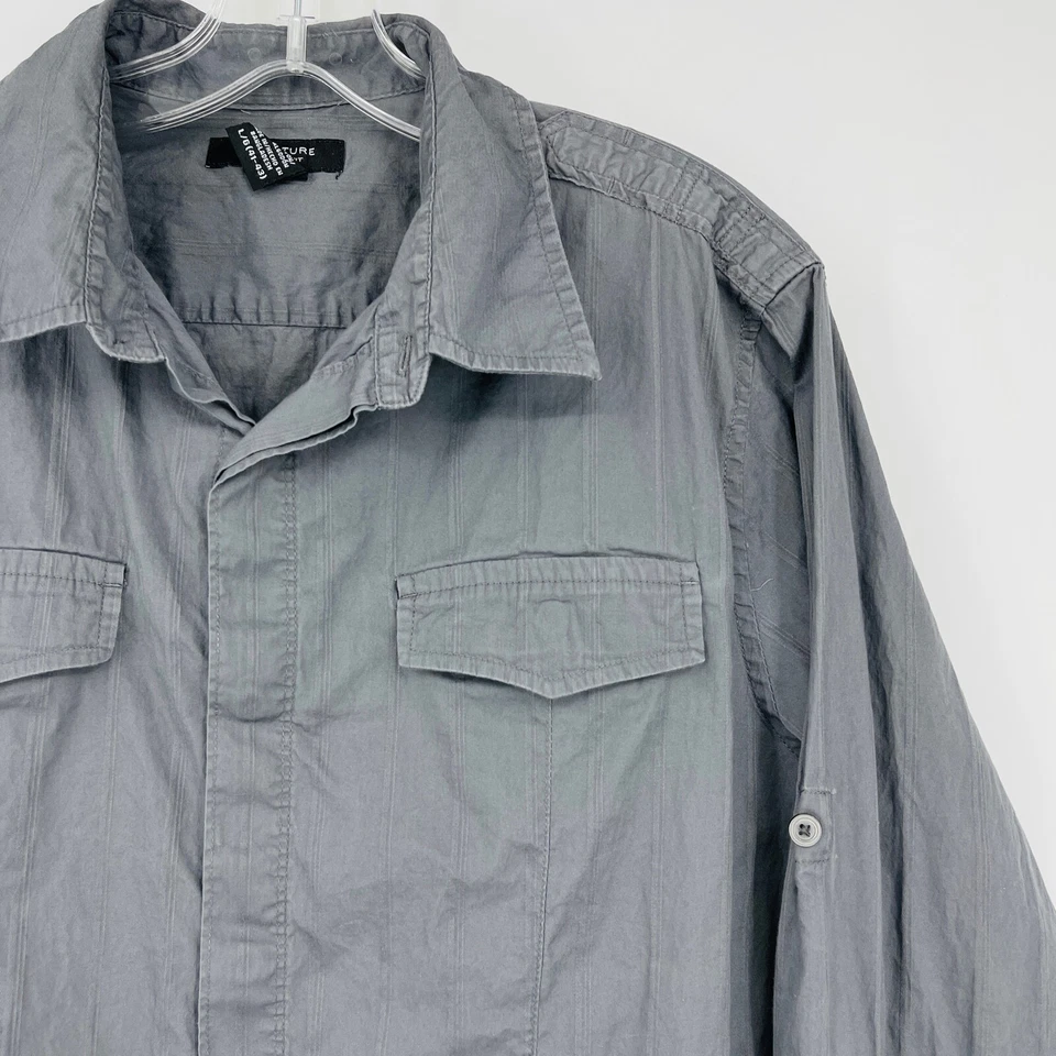 Structure Modern Fit Dress Shirt Gray Long Sleeve Cotton Pockets Mens L - Image 3 of 4