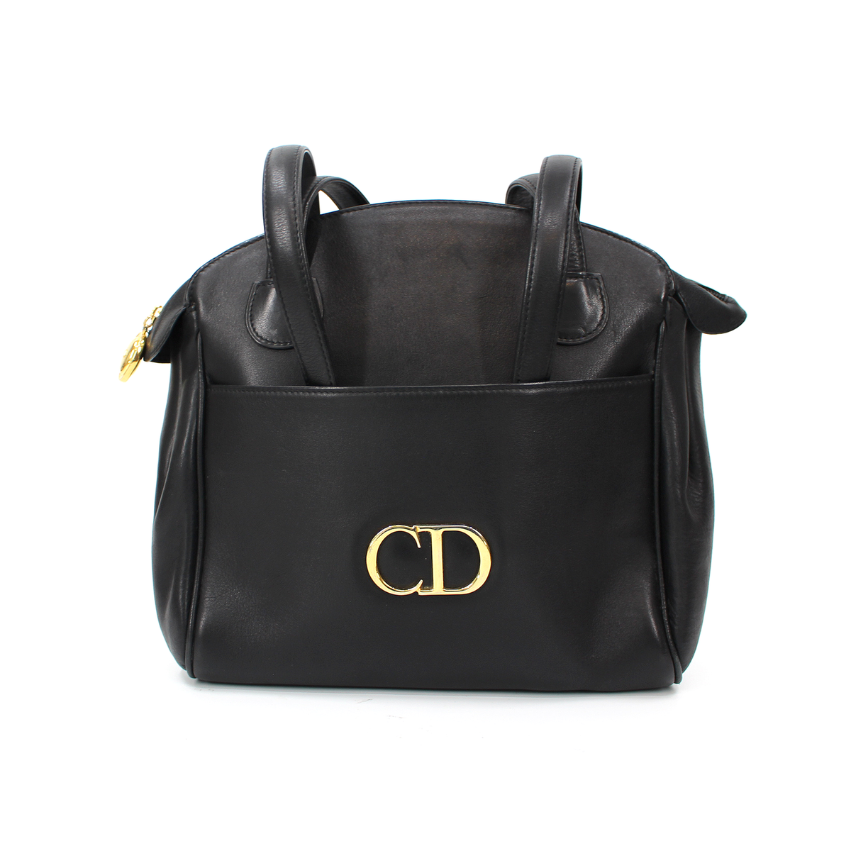 Christian Dior Black Smooth Leather Gold CD Logo Zip Christian Dior Black Smooth Leather Gold CD Logo Zip