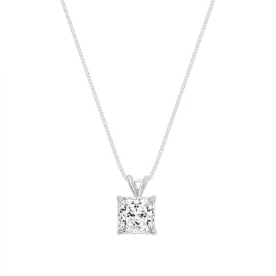 1 kt Prinzessin Brillantschliff massiver 18 K Weißgold Solitär Anhänger 18'' Halskette
