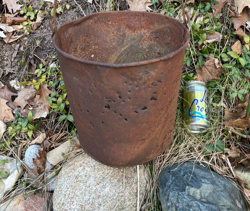 Vintage Abandoned  Distressed Rusty Metal Water Bucket, Found Art