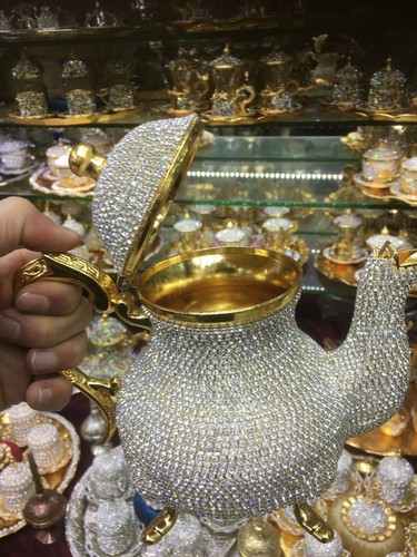 Turcos Hechos a Mano Cristales Swarovski Recubiertos Tetera de Cobre Decoración del Hogar Color Dorado - Imagen 4 de 6