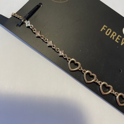 Forever 21 Necklace with Hearts And Rhinestone Accents in Gold Color