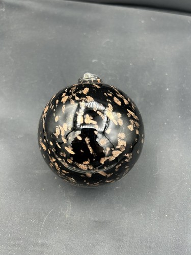 Black Gold Speckled Art Glass Orb Ornament New Orleans Saints 3"