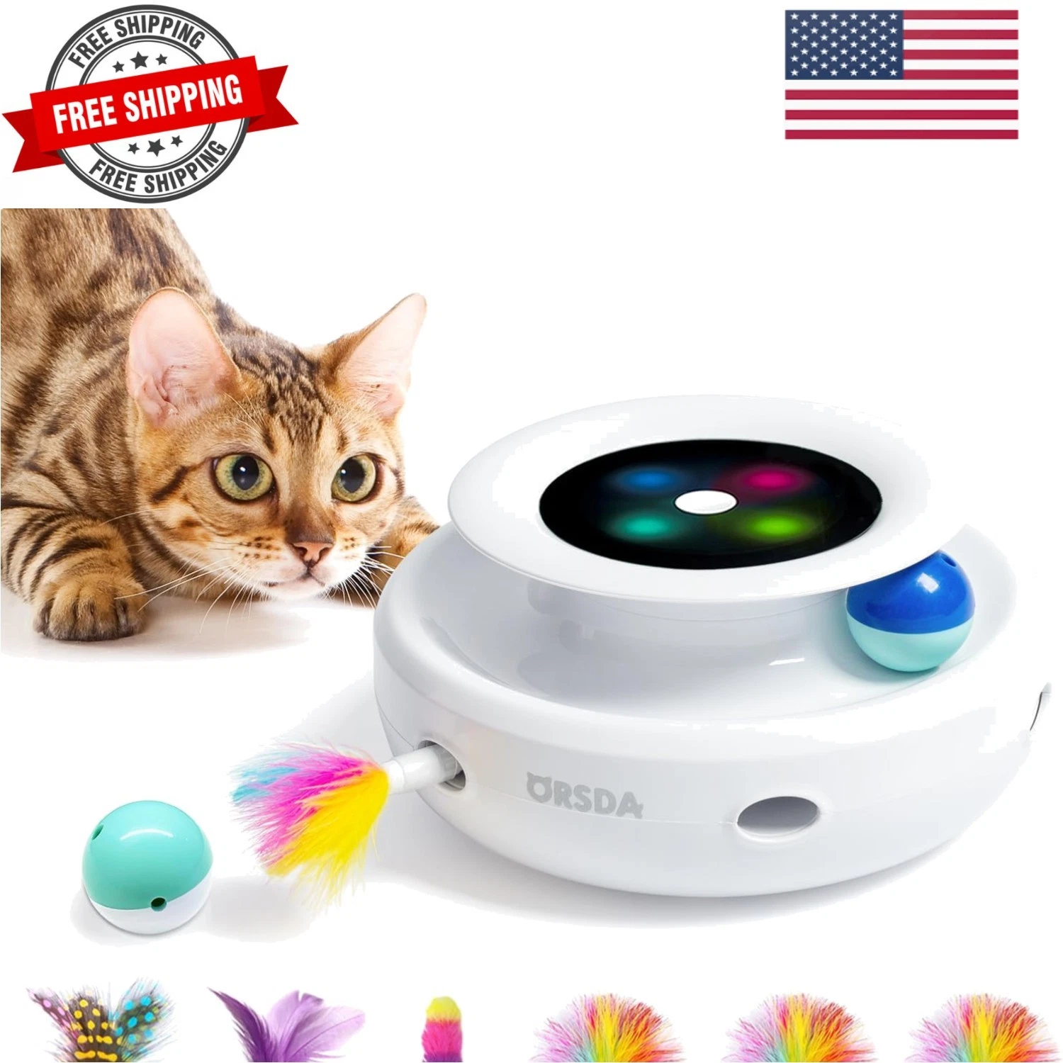 2in1 Interactive Toys for Indoor Cats, Timer Auto On/Off, Cat Toy Balls & Amb...