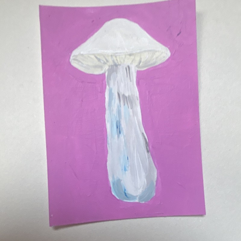 White Mushroom Painting - Contemporary Nature Art, Small Unframed Single