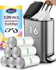 120ct Strong Drawstring Trash Bags, White 1.6 Gal Bin Liners for Home  Office