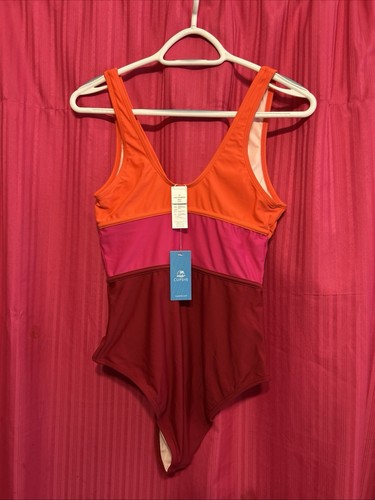 #8519 WOMENS ORANGE PINK ONE PIECE HIGH CUT BATHING SUIT SIZE M - Picture 4 of 7