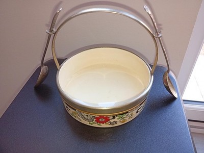 Coalport Canton Marmeladen- oder Gewürzschale mit 2 EPNS-Löffeln - !920 - guter Zustand