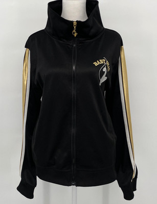 Baby Phat Track Jacket Womens XL Black Gold Striped Full Zip Cat Y2K Hip Hop