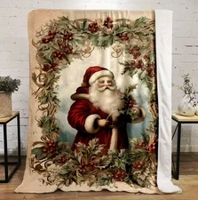 Xmas Santa Claus Pattern Printed Blanket - Cozy Flannel Throw Blanket 150*200cm