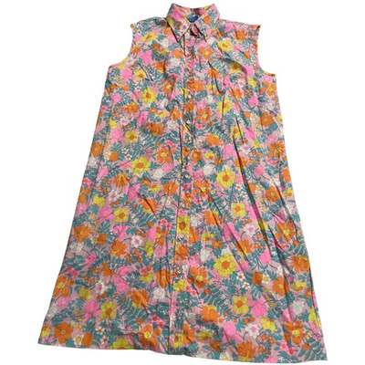 #ad VTG Sears High Neck Sleeveless Shirt Dress Midi 1960s Floral Womens Size 16 Pink $59.99