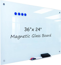 Magnetic Glass Whiteboard - 36 X 24 Glass Dry Erase Board for Wall, Frameless