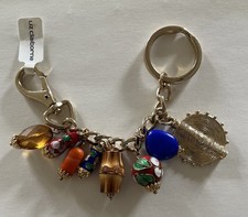 Liz Claiborne Handbag Charm Key Ring Bobbles Beads Floral Mixed Goldtone NWT