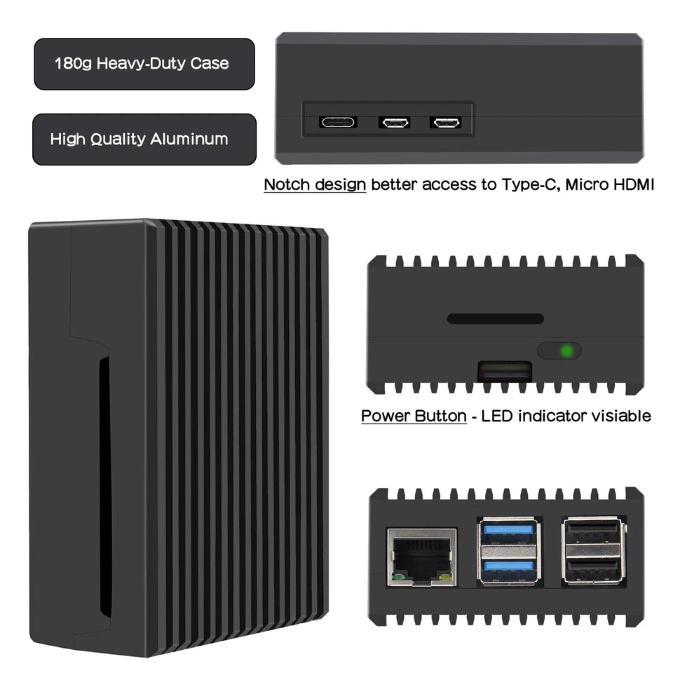 Raspberry Pi 5 boîtier en Aluminium Passive Cooling Case for Raspberry Pi 5 8... - Photo 3/4