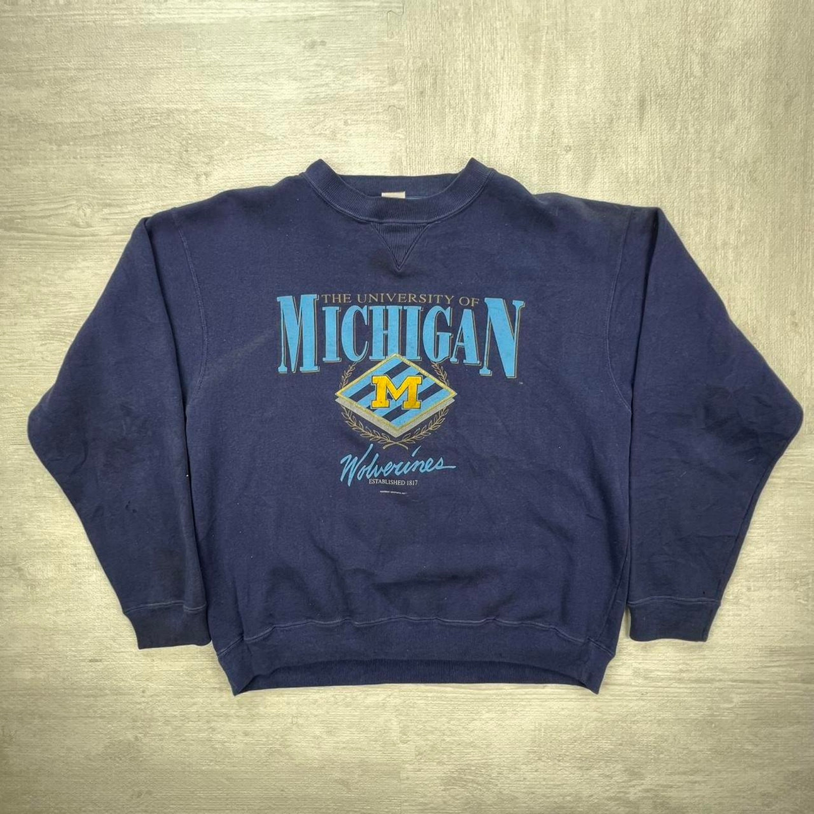 Vintage 90s Michigan Wolverines Sweatshirt Size: XL Blue Yellow NCAA College