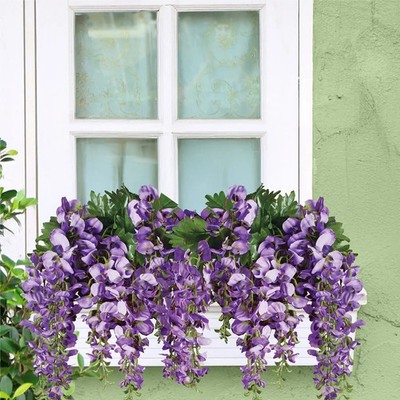 Set of 2 Artificial Cascading Purple Wisteria Hanging Baskets