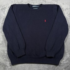 Polo Ralph Lauren Sweater Mens XL Navy Blue Cotton Pony Logo Outdoor Winter Wear