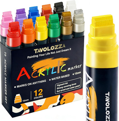 Jumbo Markers 12 Colors, Graffiti Markers-Include Gold Silver, 15MM Felt Tip Acr