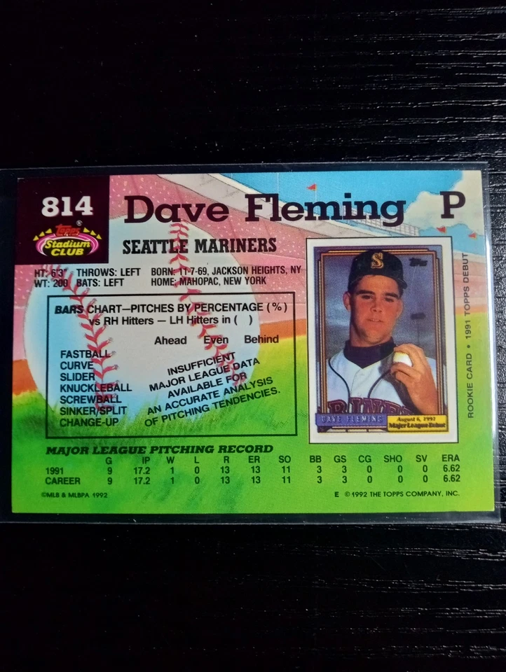1991 Topps Stadium Club Dave Fleming #814 - Image 4 of 4