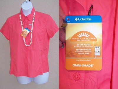 Columbia NEW Kestrel Trail S/S Shirt UPF50 size XL Omni-Shade Coral top blouse