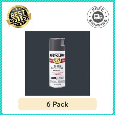 6 Pack Rust-Oleum Stops Rust, Charcoal Gray Gloss Protective Enamel Spray Paint