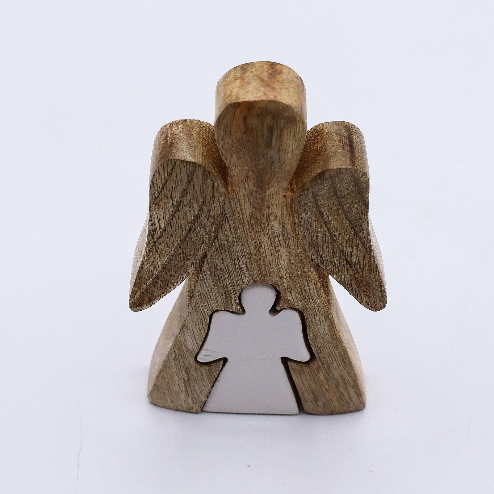 Mango Wood Angel In - White Enamel Angels Decorative Home