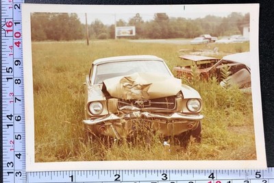 Destroyed Ford Mustang Sports Car Accident Vintage Color Photo Snapshot #2