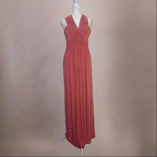BCBG Coral Pink Rhinestone Halter Formal Evening Gown Maxi Dress